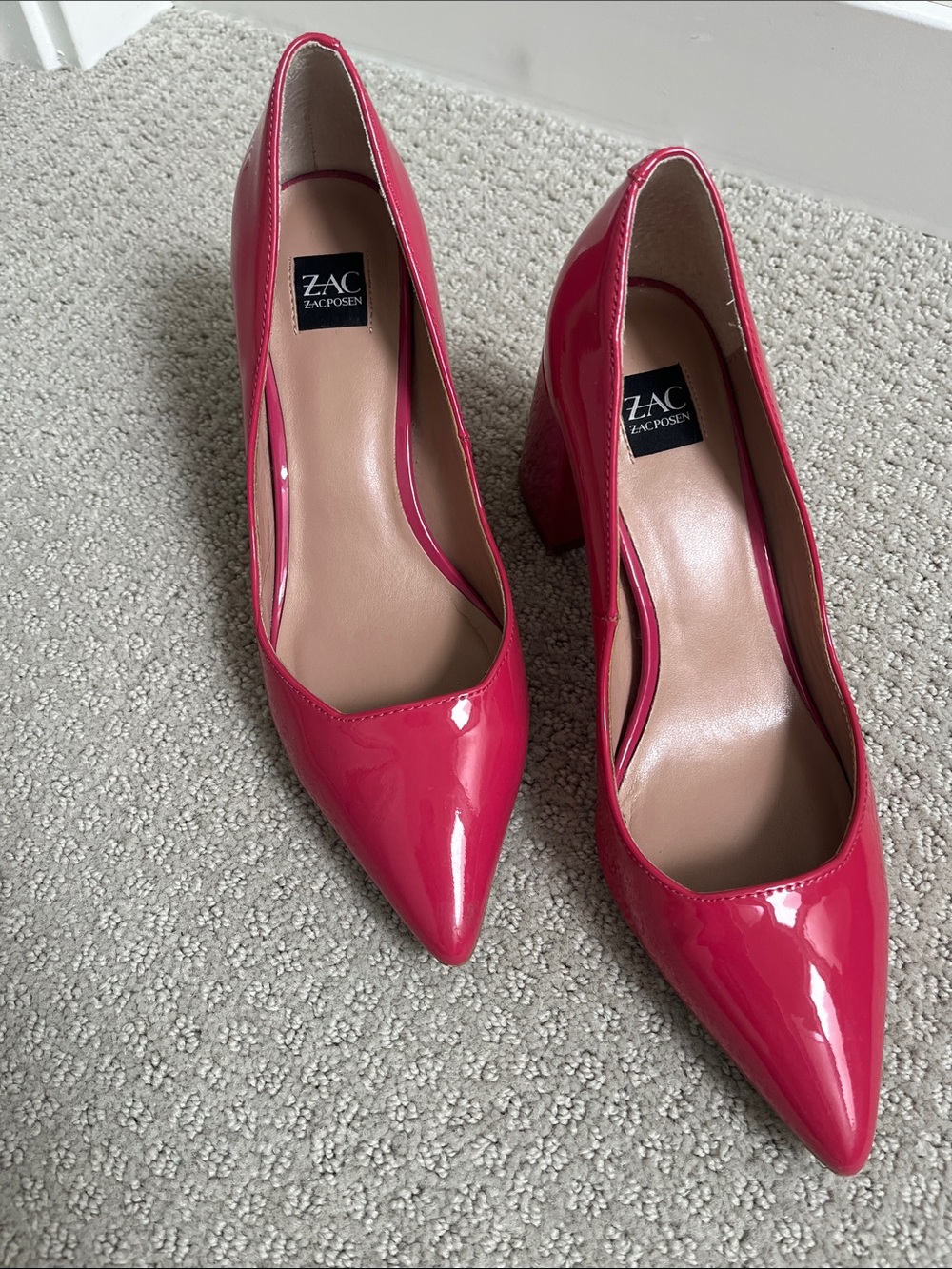 ZAC Zac Posen Bright Pink Patent Pointed Toe Block Heels